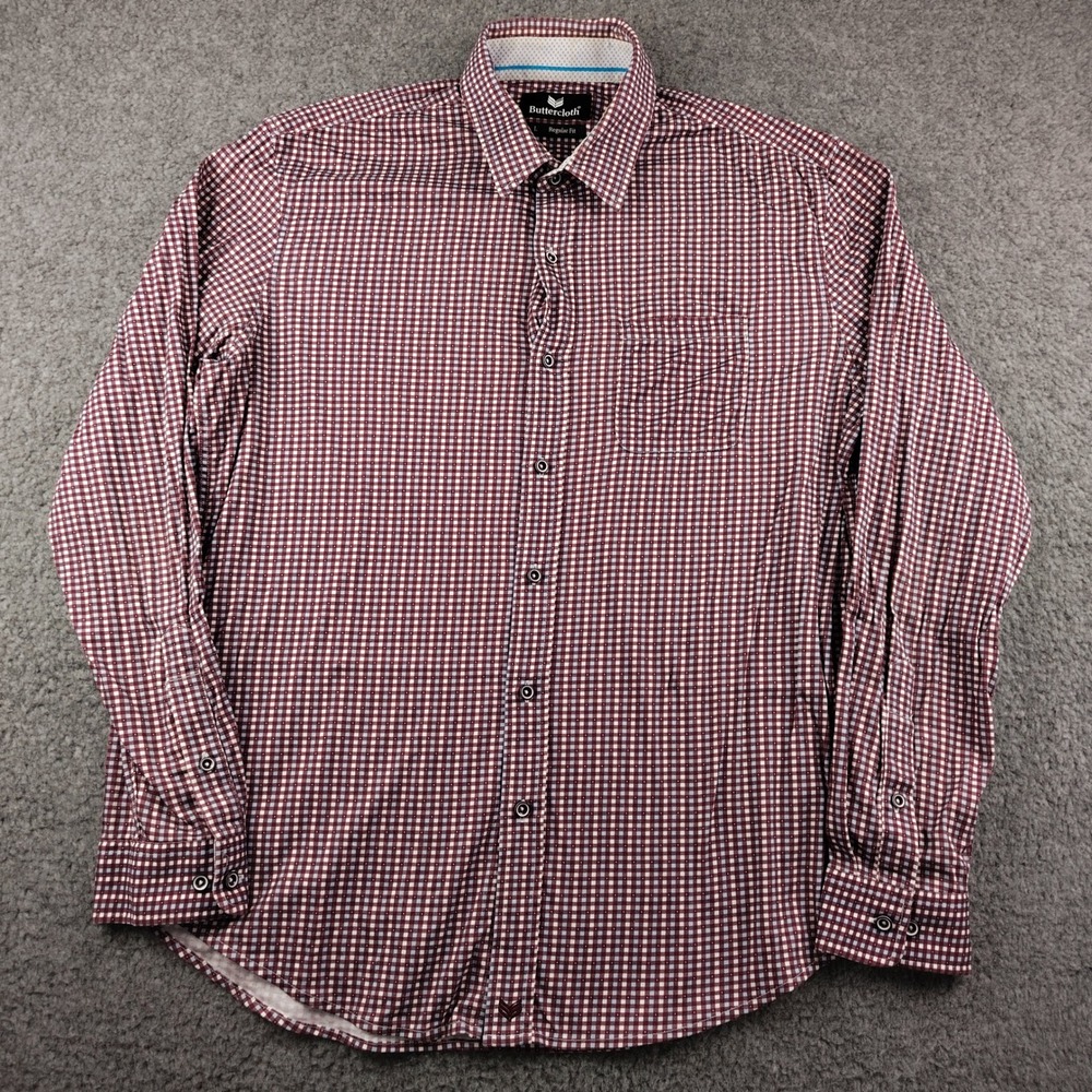 Buttercloth Shirt Mens Large Regular Fit Red Gingham Long Sleeve Button Up